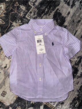Polo by Ralph Lauren Lavender Gingham Short-Sleeve Button-Down Shirt